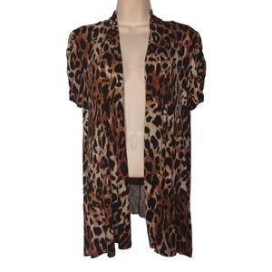 ALWAYS INDIGO Brown Black Leopard Animal Print Open Shawl Cardigan Small